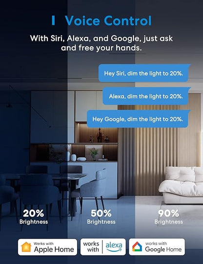 meross Smart Dimmer Switch, Single Pole WiFi Light Switch Works with Apple HomeKit, Alexa, Remote/Voice Control and Schedule, Neutral Wire Required, 2.4GHz WiFi Only, No Hub Required, 2 Pack