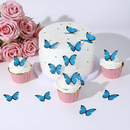 48PCS Blue Edible Butterfly Cake Toppers Butterflies for Cake Decorations | Colorful Small Pastel Cupcake Toppers Decorations for Birthday Party Wedding Cake Decorations