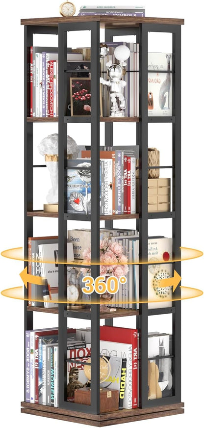 Aheaplus Rotating Bookshelf, Corner Bookshelf, 360 Display Wood Spinning Bookshelf, Floor Standing Bookcase Narrow Shelf Revolving Organizer Storage Rack for Small Space, Bedroom, Study Room