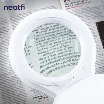 Neatfi (New Model) 1,200 Lumens Super LED Magnifying Lamp with Clamp, 8D, Dimmable, includes Microfiber Cleaning Cloth, 5 Inch Diameter Lens for Reading, Sewing, Crafting (8 Diopter, White)