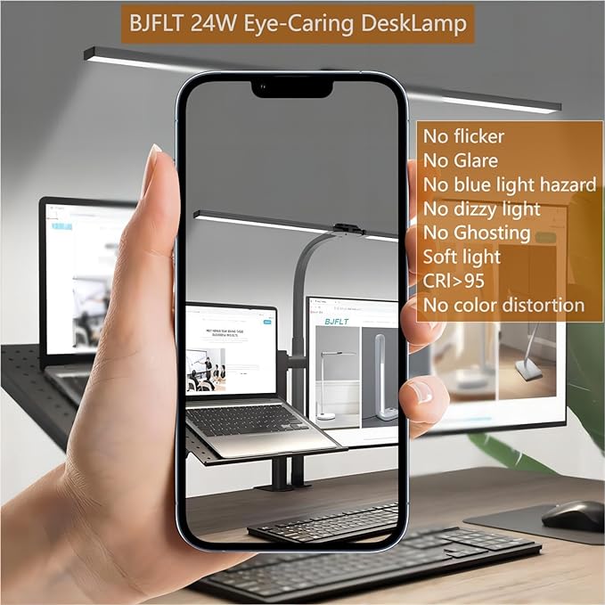 LED Desk Lamp for Office Home,24W Double Head Architect Desk Lamp with Clamp,Remote Control,Ultra Bright Auto Dimming,Stepless Lighting,Flexible Gooseneck Dimming Table Light