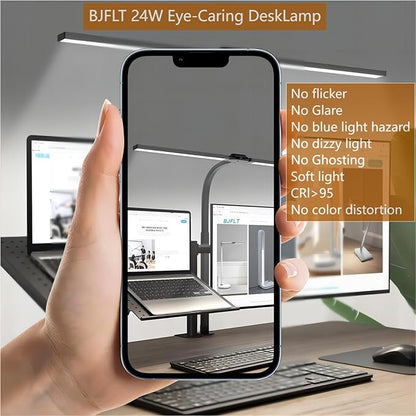 LED Desk Lamp for Office Home,24W Double Head Architect Desk Lamp with Clamp,Remote Control,Ultra Bright Auto Dimming,Stepless Lighting,Flexible Gooseneck Dimming Table Light