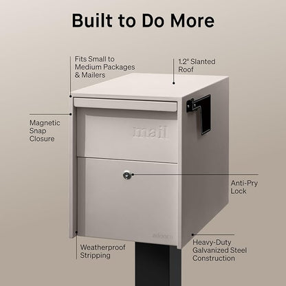 Adoorn Lockable Post Mount Mailboxes for Outside - Large Anti-Theft Locking Mailbox for Packages and Letters - Weatherproof Construction - Durable Steel - 15.5" H x 12" W x 18.5" D - Sandstone