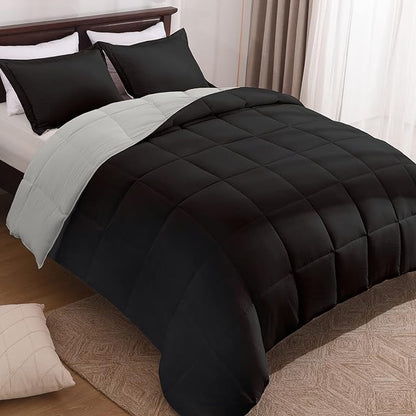 Basic Beyond Twin Comforter Set for Girls and Boys - Fluffy Twin Bed Comforter Set for All Seasons - Reversible Black and Grey Twin Comforter Set - 2 Pieces (1 Comforter + 1 Pillow Sham)