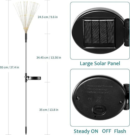 JJGoo Solar Firework Lights, 2 Pack 120 LEDs 2 Lighting Modes Solar Garden Lights Outdoor Waterproof for Yard Patio Walkway Pathway Party Wedding Christmas Decorative - Green and Purple