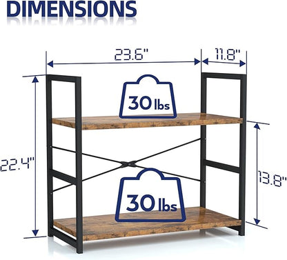 NUMENN 2 Tier Bookshelf, Tall Bookcase Shelf Storage Organizer, Modern Book Shelf for Bedroom, Living Room and Home Office, Vintage