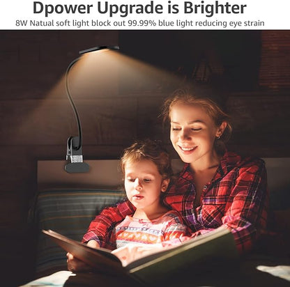 Desk Lamp with Clamp, 8W Clip on Light with 3 Lighting Modes, 10 Brightness Level, Eye-Caring Reading Lamp, Flexible Gooseneck Clamp Lamp, USB Desk Light for Bed Headboard Home
