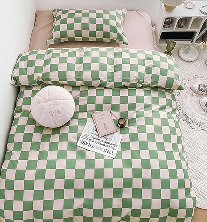 Green White Grid Comforter Set King Sage Green Plaid Bedding Set Women Light Green White Checkered Bed Comforter Set Breathable Blanket Set Men Durable Bedding Comforter Set