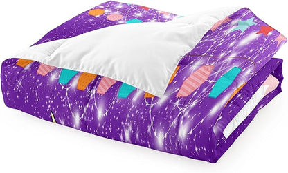 Unicorn Girls Full Size Bedding Sets Cartoon Unicorn Comforter Kids Bedding Set Cute Rainbow Unicorn Print Full Size Bedding Unicorn Kawaii Comforter Set, Purple, 1 Comforter+2 Pillowcases