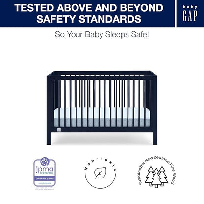 babyGap by Delta Children Charlie 6-in-1 Convertible Crib TrueSleep Crib and Toddler Mattress (Bundle), Navy