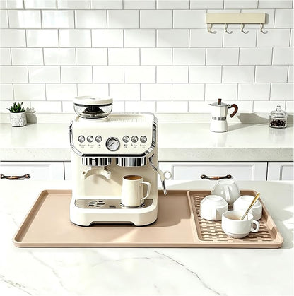 Caketime 2 In 1 Silicone Coffee Bar Mat Accessories for espresso Machine with Detachable Dish Drying Rug Waterproof Kitchen Office House Gadgets Under Sink Drainer Supplies 16"x20" Beige