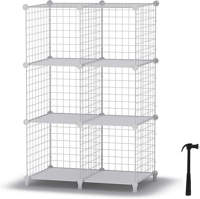 HOMIDEC Wire Cube Storage, Storage Shelves 6 Cube Bookshelf Bookcase Closet Organizer and Storage, Wire Storage Shelves Multi-Use DIY Storage Cube Shelf for Books, Toys, Clothes, Tools