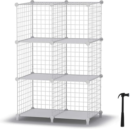 HOMIDEC Wire Cube Storage, Storage Shelves 6 Cube Bookshelf Bookcase Closet Organizer and Storage, Wire Storage Shelves Multi-Use DIY Storage Cube Shelf for Books, Toys, Clothes, Tools