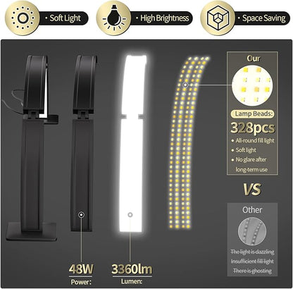 TwoWin Half Moon Light for Nail Desk, 29.5'' Foldable Half Moon Nail Tech Desk Lamp for Nails, Tattoo, Eyelash Extensions, Beauty, Arch Light for Nail Techs, Led Lash Light Nail Tech Lamp
