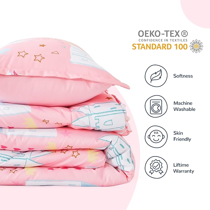 SLEEP ZONE Kids Bedding Twin Comforter Set - Super Soft & Cute Printed 2-Piece Comforter Set All Seasons for Boys, Girls, Fade Resistant, Machine Washable, Unicorn Castle