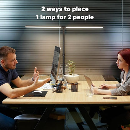 LED Desk Lamp for Home Office, Remote Control Computer Desk Light Bright Table Lamp for Study Dimmable Desk Lighting with Clamp Adjustable Gooseneck, Double Head, 24W, Black