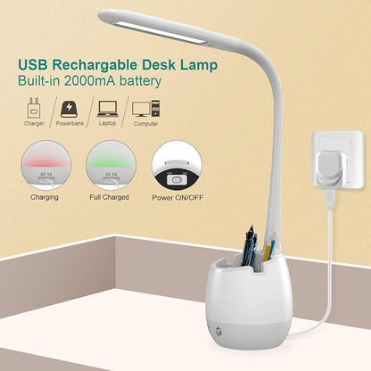 ERAY Kids Desk Lamp LED Study 2000mAh Rechargeable Desk Light with Pen Holder/ 8 Colors Night Light/ 3 Brightness Levels/Touch Control, Dimmable Table Lamp for Boys & Girls Eye-Caring Reading