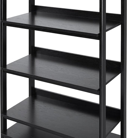Walker Edison Modern Reeded 4-Shelf Bookshelf Bottom, 33 Inch, Two-Drawer Black
