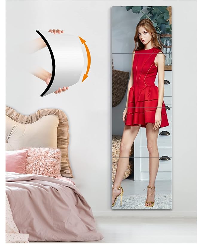 Shatterproof Wall Mirror Full Length for Bedroom, Acrylic Gym Mirrors For Home, Extra Thick: 0.1 inch, 10 x 10 inch x 4 Pcs, Workout Mirrors Safe for Kids, Over The Door, Long Wall Mounted