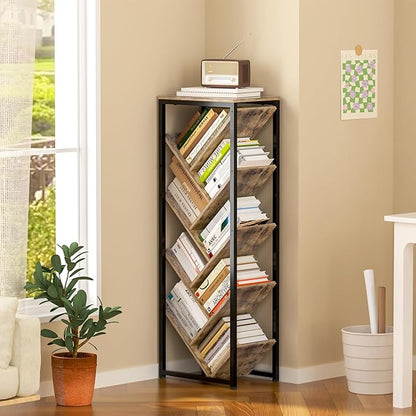 Tree Bookshelf - 9 Tier Floor Standing Tree Bookshelf for CDs/Movies/Books, Small Bookshelf for Small Spaces Bookshelves Wooden Book Storage Organizer Shelves for Bedroom Living Room Smaller