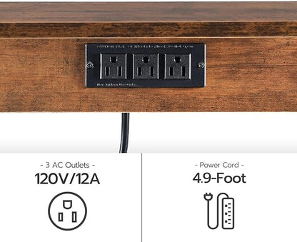 HOOBRO 2-Drawer File Cabinet, Filing Cabinet with Charging Station, Vertical Office Cabinet with Open Storage Shelf, Printer Stand, A4/Letter Size, Nonwovens Drawer, Rustic Brown BF23UWJ01