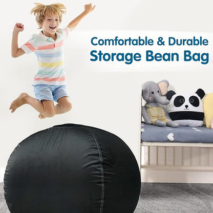 Lukeight Stuffed Animal Storage Bean Bag Chair Cover for Kids, Zipper Beanbag Chair Cover for Organizing Toddler & Kids' Rooms Plush Toys (Black, Large)