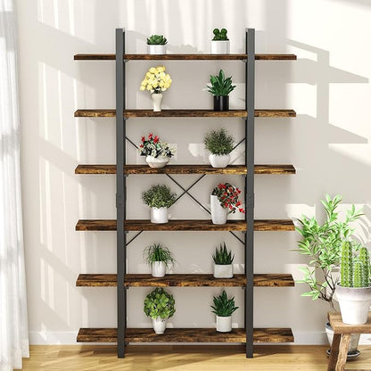 6 Tier Bookshelf, 83 inch Tall Bookcase Industrial Wooden Bookshelves Large Wall Etagere Rustic Vintage Book Shelf with Metal Frame Open Storage Rack for Living Room Home Office
