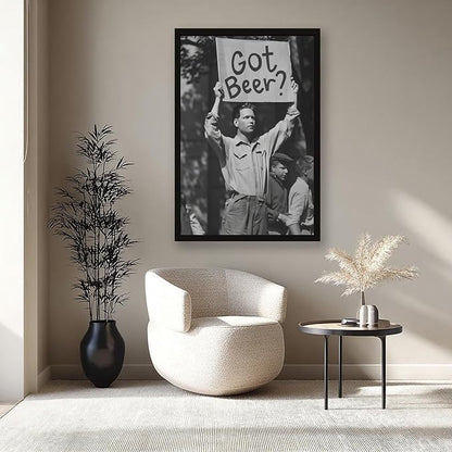 UXCBIA Black And White Beer Protest, Speakeasy, Retro Prohibition Poster Canvas Poster Wall Art Decor Print Picture Paintings for Living Room Bedroom Decoration Black Frame 12x18in(30x45cm)
