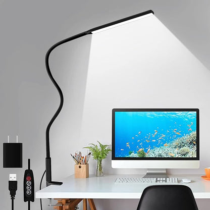 LED Desk Lamp, Swing Arm Table Lamp with Clamp, Flexible Gooseneck Task Lamp, Eye-Caring Architect Desk Light, 3 Modes 10 Brightness Levels, Memory Function Desk Lamps for Home Office, 12W