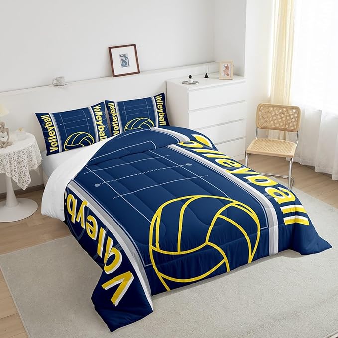 Feelyou Volleyball Bedding Set Twin Size Sports Game Comforter Set for Kids Boys Girls Decor Volleyball Player Comforter Microfiber Sports Gaming Duvet Set Bedroom Quilt Set