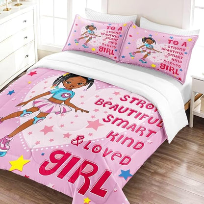 Black Ballerina Comforter Twin Sets for Girls Toddle,Black Girl Magic Comforter Set for Teens Kids,African American Afro Girl Inspirational Bedding Sets