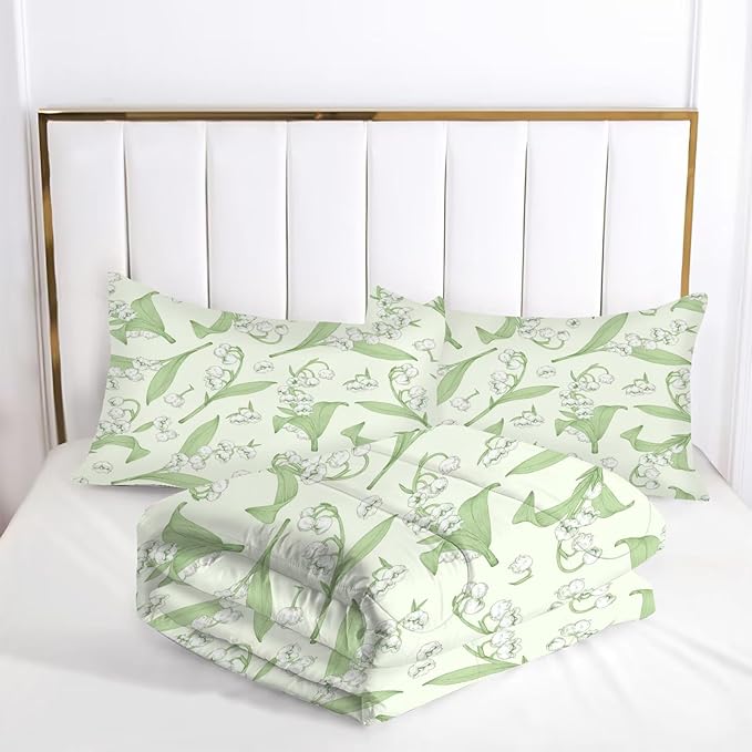 kxry Green Flower Comforter Sets Bedding Sets Full Size Comforter Set for Girls Women Kids 1 Comforter + 2 Pillow Case