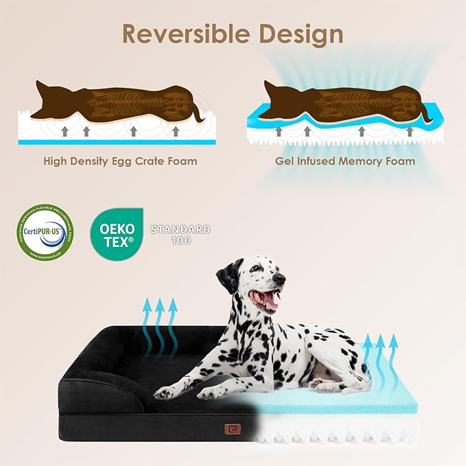 EHEYCIGA Orthopedic Dog Bed for Small Dogs, Waterproof Memory Foam Small Dog Beds with Sides, Non-Slip Bottom and Egg-Crate Foam Medium Dog Couch Bed with Washable Removable Cover, Black