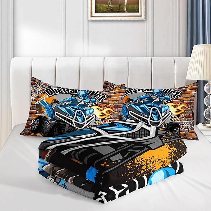 Axolotl Quad Bike Bedding Set Twin,Dirt Bike Comforter Set,Extreme Sports Bedding Set,Sports Theme Comforter Set,Tractor Truck Bedding,Motorcycle Comforter for Kids Boys Teens,1 Quilt 2 Pillowcases