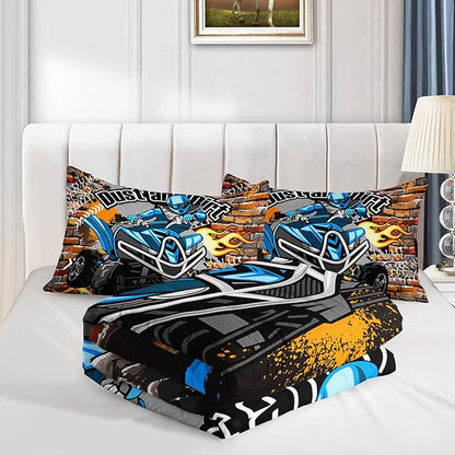 Axolotl Quad Bike Bedding Set Full,Dirt Bike Comforter Set,Extreme Sports Bedding Set,Sports Theme Comforter Set,Tractor Truck Bedding,Motorcycle Comforter for Kids Boys Teens,1 Quilt 2 Pillowcases