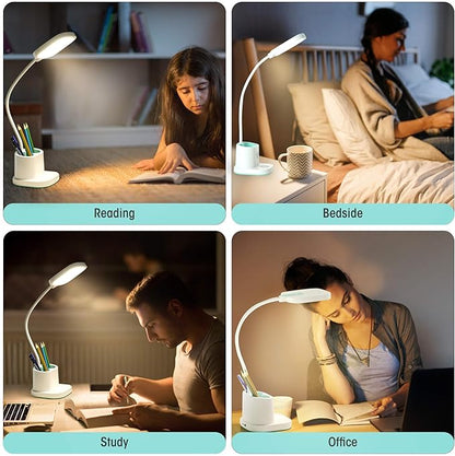 Desk Lamp, LED Desk Lamp for Home Office, Dimmable Desk Light Lamp for Office Reading, Battery Operated Tall Desk Lamp with USB Powered, Desklamp' with 360° Flexible Adjustable, Desktop Lamp Light