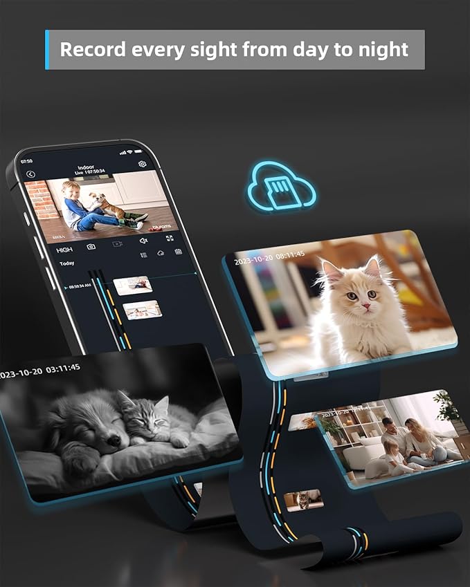 blurams Indoor Camera, 2K Pet Camera 360° Security Camera for Home Security with Phone App, Motion Tracking, 2-Way Audio, IR Night Vision, Siren, Works with Alexa & Google Assistant(2.4GHz ONLY)