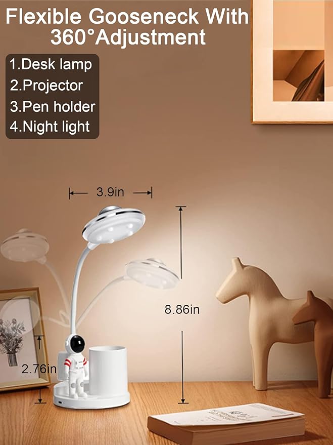 Astronaut Desk Lamp for Kids,Star Space Projector Galaxy Night Light,Eye-Care Reading Small Desk Lamps, with Pen Holder Spaceman Table Lamp, Bedroom Decor Aesthetics, Gifts for Boys and Girls