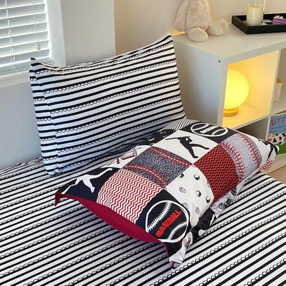 7 Piece Baseball Comforter Set Bed in A Bag Full Size 3D Softball Sports Bedding Set for Boys Kids Microfiber Comforter All Season (1 Comforter, 1 Flat Sheet, 1 Fitted Sheet, 4 Pillowcase)