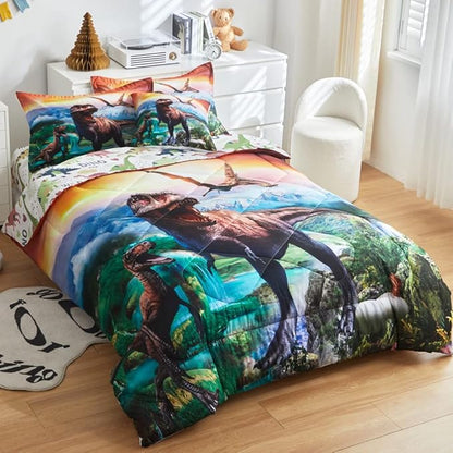 ADASMILE A & S Dinosaur Comforter Full Size for Boys Dinosaur Bedding Set for Kids 6 Pieces Dinosaur Comforter Set with Sheets Bed in A Bag T-Rex Dinosaur Comforter and Sheets Set for Home Decor