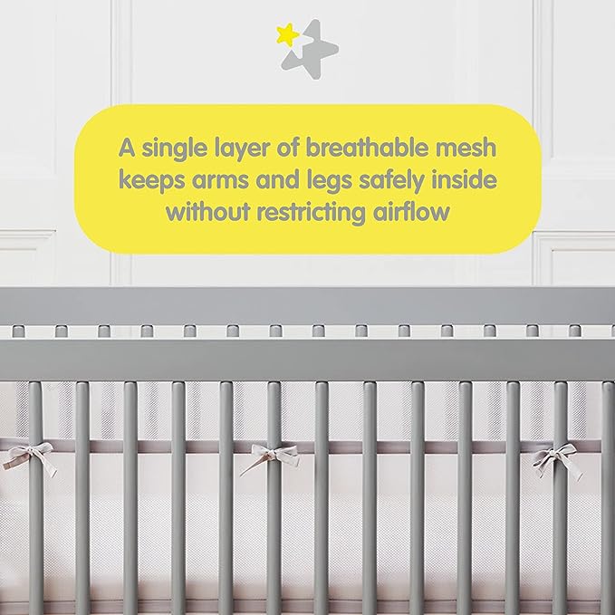 BreathableBaby Breathable Mesh Liner for Full-Size Cribs, Classic 3mm Mesh, White (Size 2FS Covers 2 Sides)