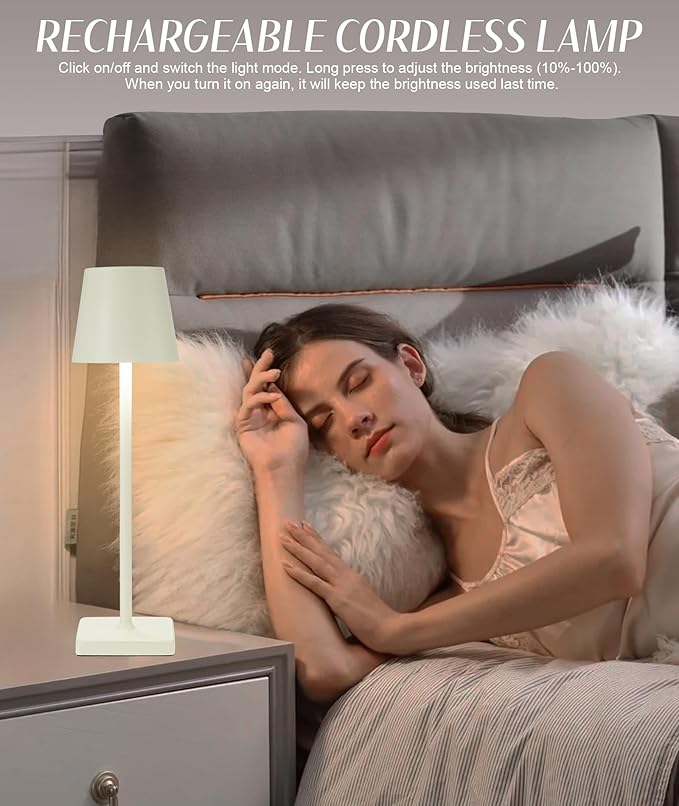 HASUN 2 Pack Cordless Table Lamp, Portable LED Desk Lamp, 5200mAh Battery Operated Lights, 3 Color Stepless Dimming Up, Night Light for Bedroom/Date/Bars/Cafe/Camping (Cream 2Pack)