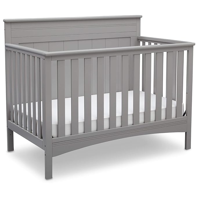 Delta Children Fancy 4-in-1 Convertible Crib and 6 Drawer Dresser Bundle, Grey