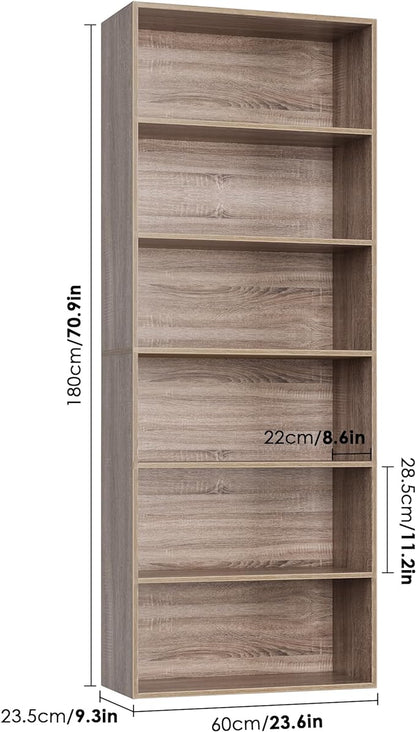 FOTOSOK 6-Tier Open Bookcase and Bookshelf, Freestanding Display Storage Shelves Tall Bookshelf Bookcase for Bedroom, Living Room and Office, Light Oak