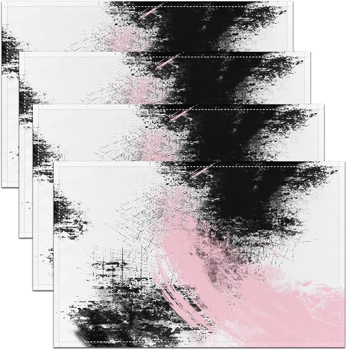 Feelyou Pink White Black Placemats Set of 4 18"x12" Kids Abstract Placemat for Kitchen Dining Table Decor Indoor Outdoor for Boys Geometric Table Place Mats, Modern Art Luxury