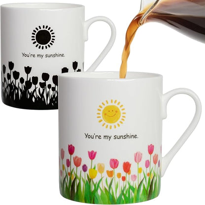 Lovfit Tulip Color Changing 12oz Ceramic Coffee Mug | Heat Sensitive You are My Sunshine Cup, Sunflower Birthday Gift for Women Friends Family, Home Office Use