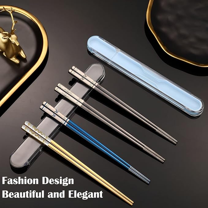 Portable Chopsticks,Stainless Steel Chopsticks Dragon/Blue Eagle, 2 Pairs | Year of the Dragon Gifts, Reusable Metal 18/8 Stainless Steel, Titanium Plated, For School,Home,Office,Bento Box