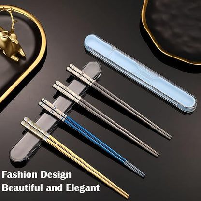 Portable Chopsticks,Stainless Steel Chopsticks Dragon/Blue Eagle, 2 Pairs | Year of the Dragon Gifts, Reusable Metal 18/8 Stainless Steel, Titanium Plated, For School,Home,Office,Bento Box