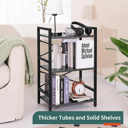 Yoobure Bookshelf Small Book Shelf, Solid Industrial 3 Tier Shelf Bookcase, Short Book Case for Bedroom, Living Room, Office Home, Small Spaces, Charcoal Gray