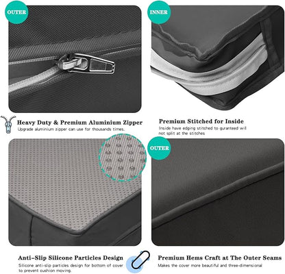 ClawsCover 14Pack Outdoor Patio Seat and Back Cushions Replacement Covers Fit for 7Pieces 6-Seater Wicker Rattan Sectional Couch Chair Furniture Set,Dark Grey-Include Cover Only (Small)